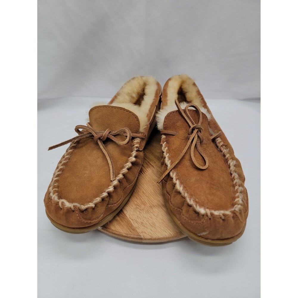 LL Bean Wicked Good Moccasins Slipper Womens 10M Brown Suede Leather & Shearling - Picture 2 of 8